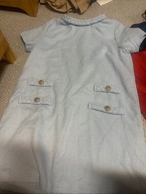 Light Blue Short-Sleeve Tweed Shift Dress